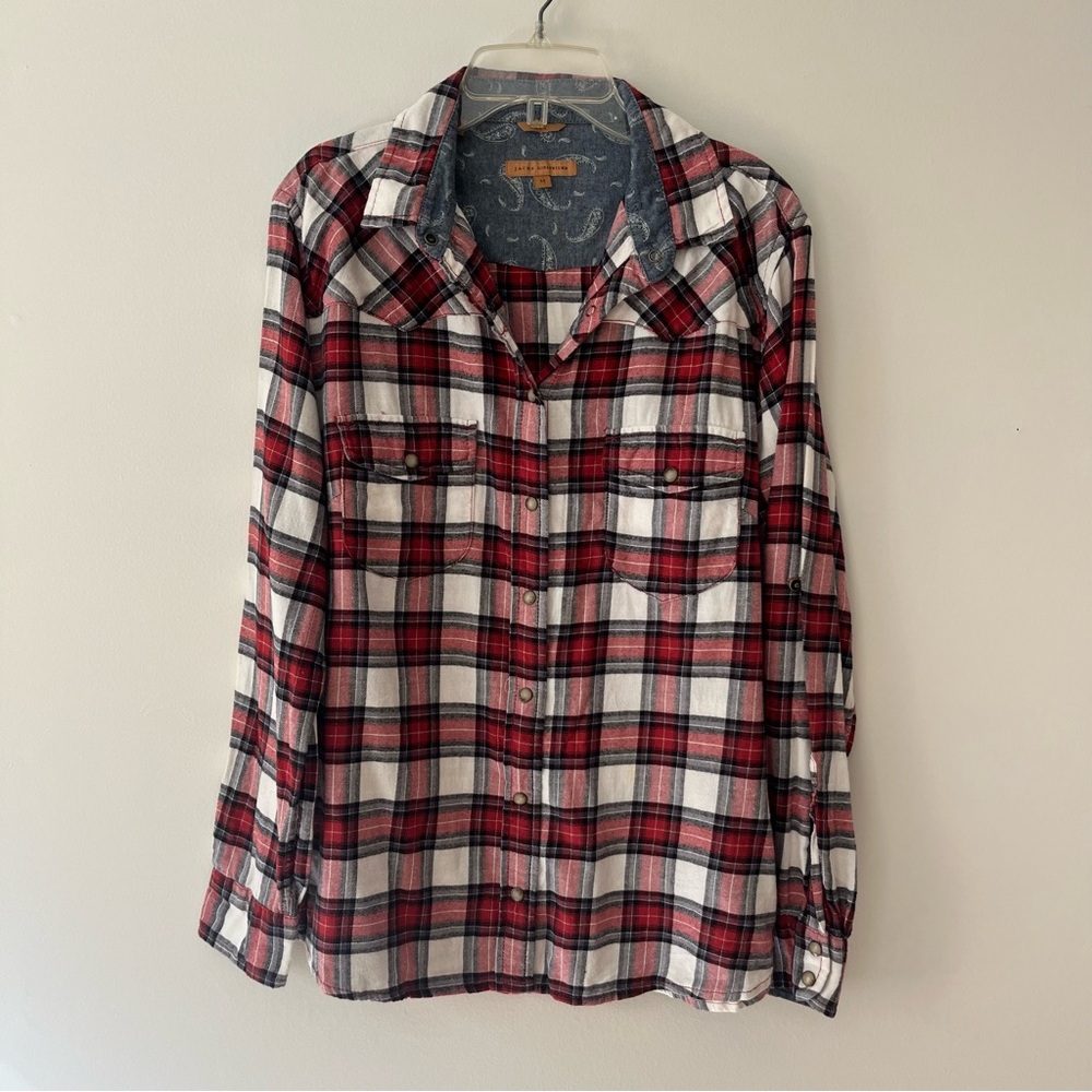 Jachs Girlfriend Flannel Pearl Snap Shirt M Plaid